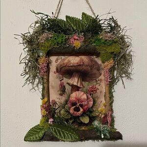 Spring Mushroom Pansy Wall print handcrafted border decor flowers moss nature